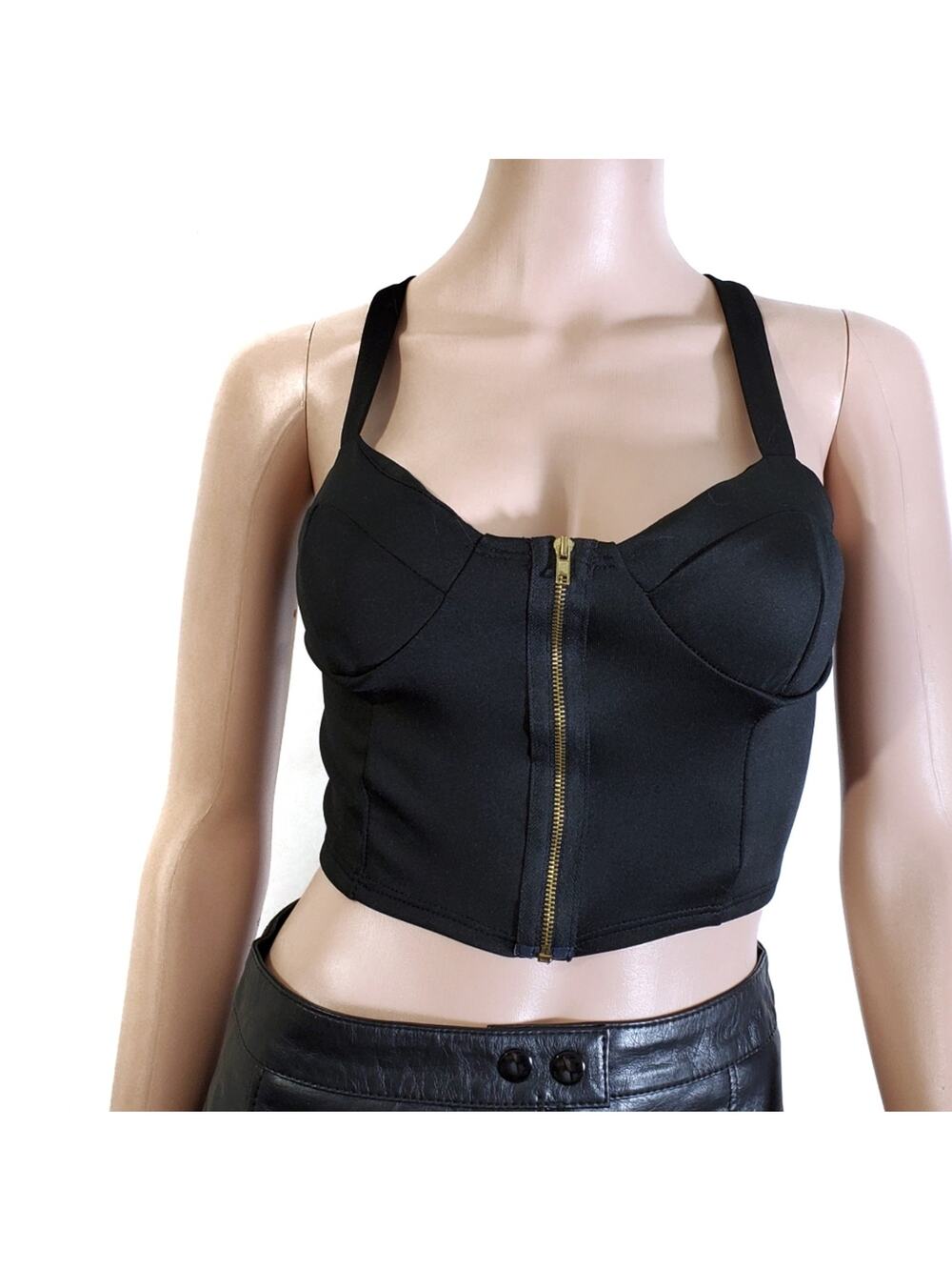 Eye Candy | Zip Front Cross Back Black Crop Top